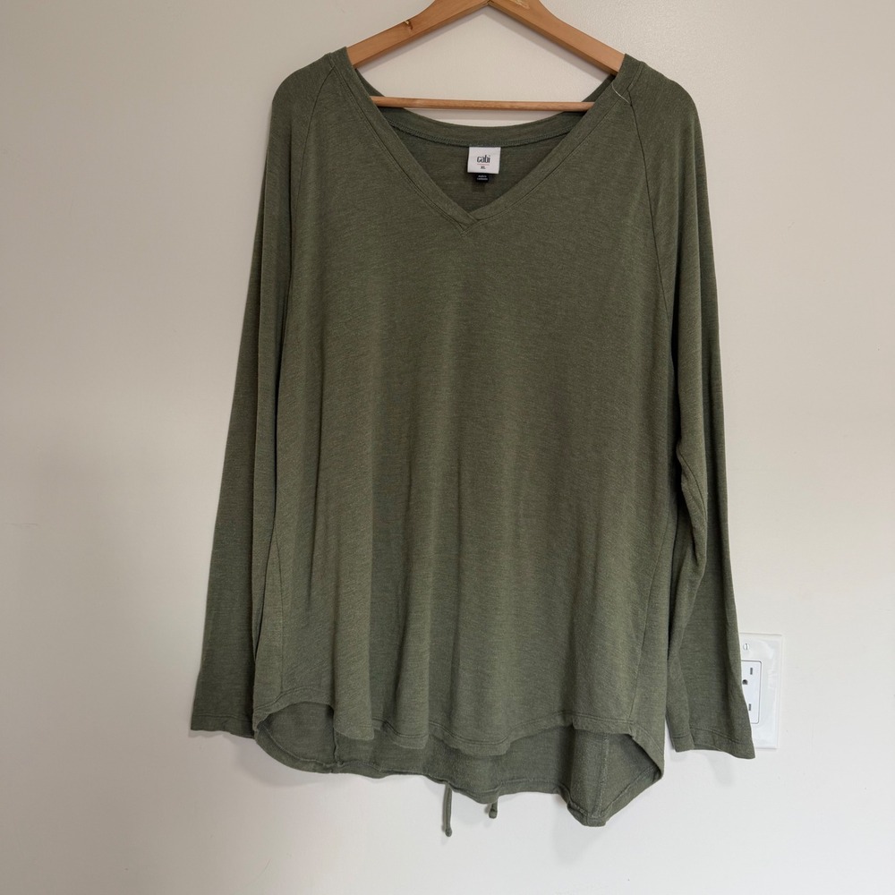 Cabi V-Neck Cinched Back Long Sleeve Top Womens XL Green Casual Lagenlook